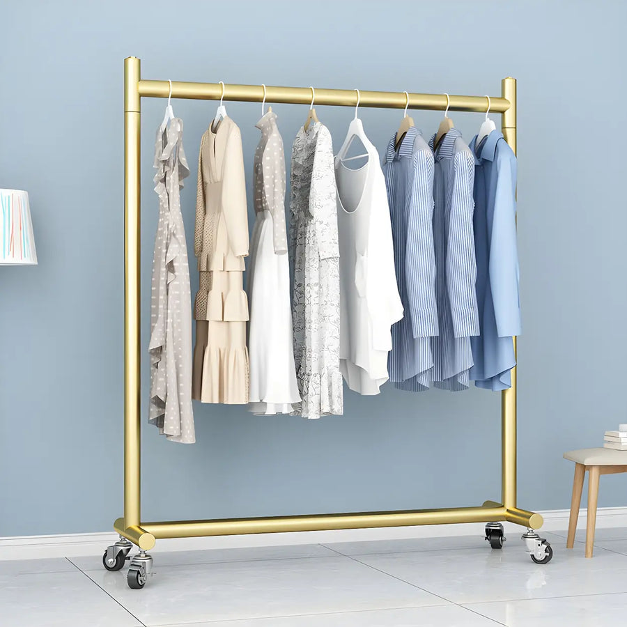 Gold Metal Rolling Coat Rack with Hangers and Casters