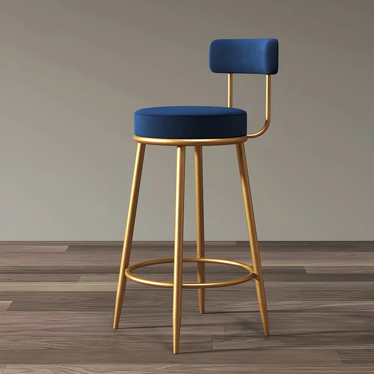 Gold Metal Round Velvet Backrest Counter Bar Stools