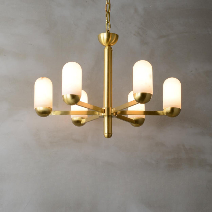 Modern Gold Alabaster Cylindrical Branching Chandelier