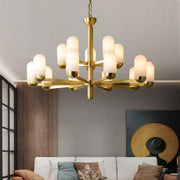 Modern Gold Alabaster Cylindrical Branching Chandelier