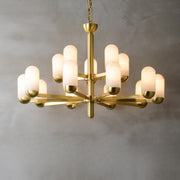 Modern Gold Alabaster Cylindrical Branching Chandelier
