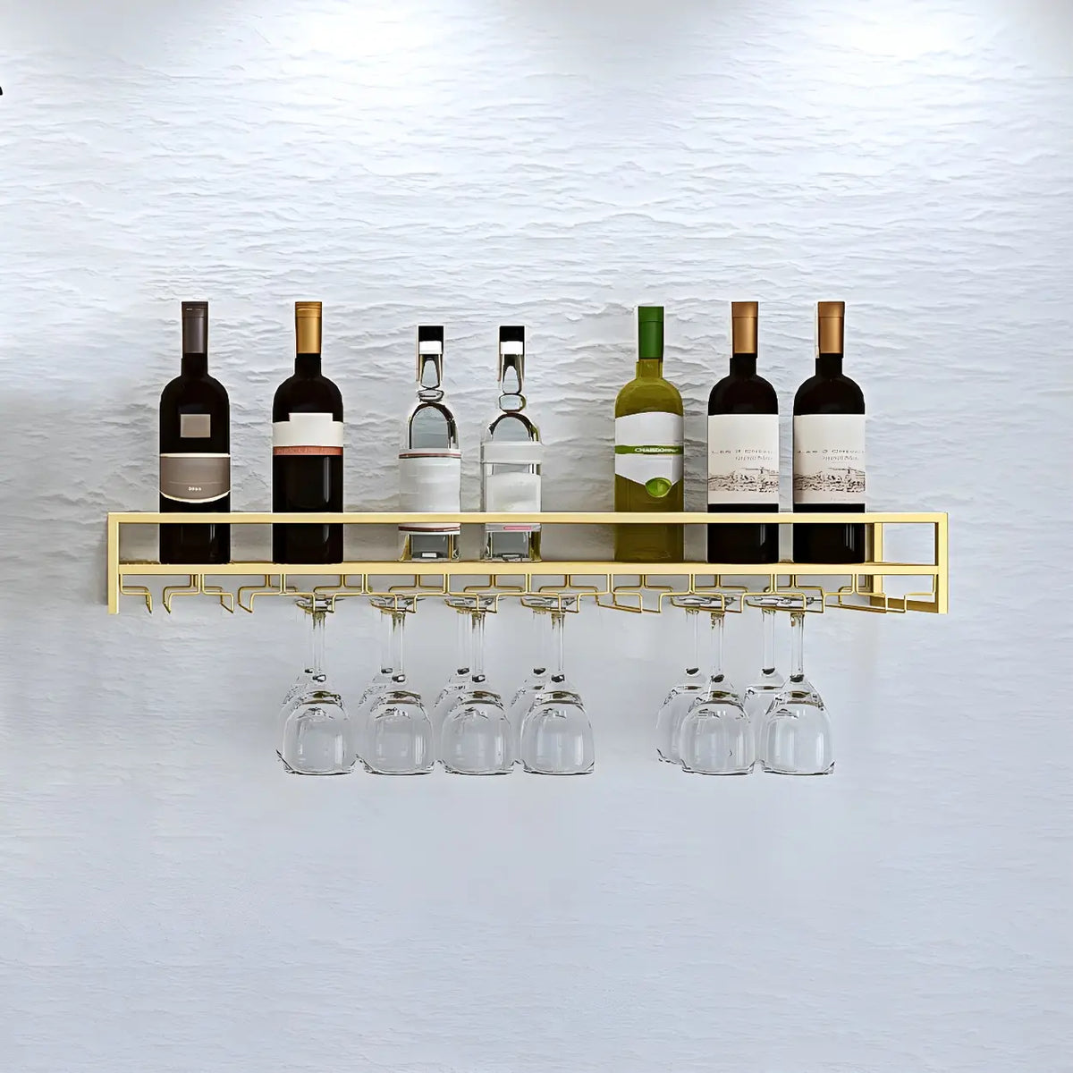 Gold Rectangular Metal Floating Wall Mount Holder Wine Rack