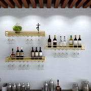 Gold Rectangular Metal Floating Wall Mount Holder Wine Rack