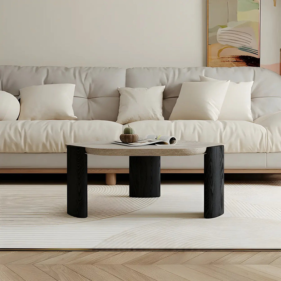 Gray Hexagon Travertine Coffee Table with Black Leg