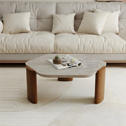 Gray Hexagon Travertine Coffee Table with Black Leg