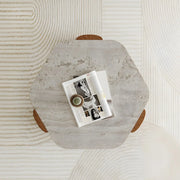 Gray Hexagon Travertine Coffee Table with Black Leg