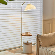 Gray Pleated Shade Multifunctional Shelf Floor Lamp