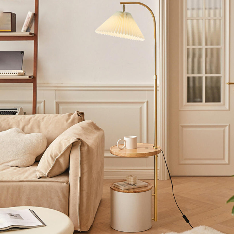 Gray Pleated Shade Multifunctional Shelf Floor Lamp