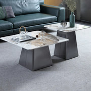 Gray Scratch Resistant Stone Square Bunching Tables