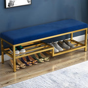 Green Velvet Metal Frame Entryway Bench with Shelves