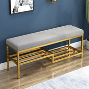 Green Velvet Metal Frame Entryway Bench with Shelves