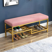 Green Velvet Metal Frame Entryway Bench with Shelves