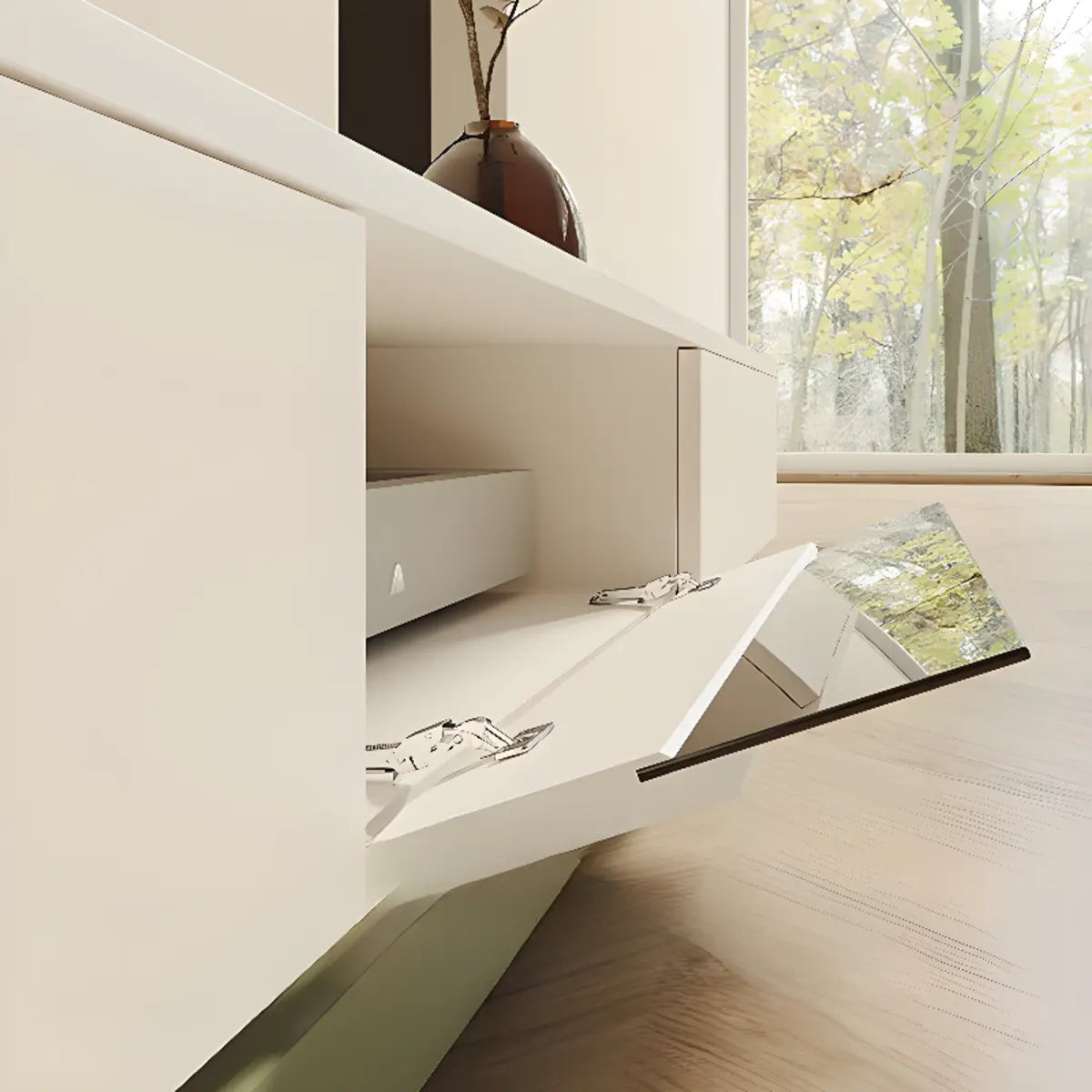 Green-White Fresh Long Wood Rectangle Storage TV Stand
