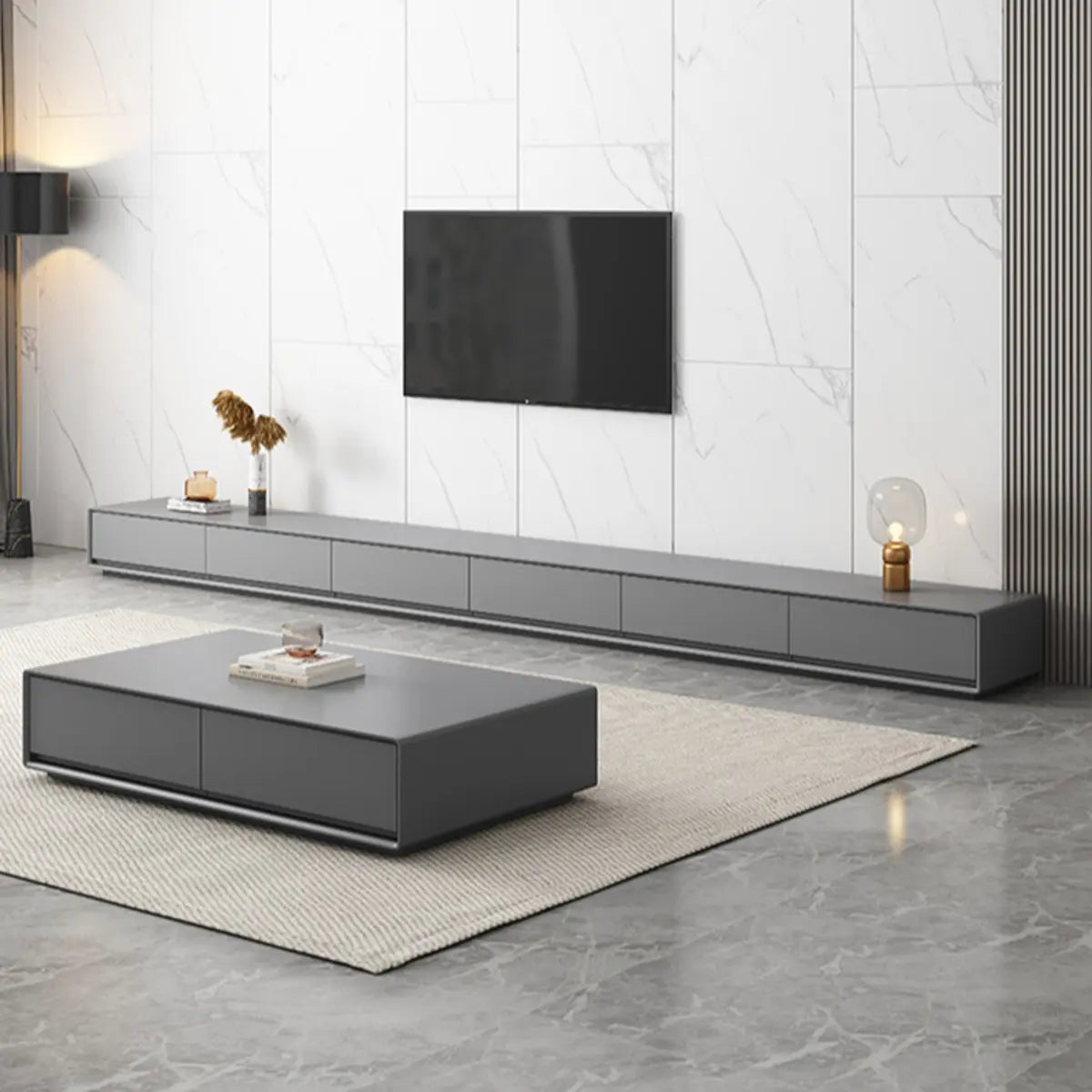 Grey Enclosed Storage Rectangle TV Stand with Drawers