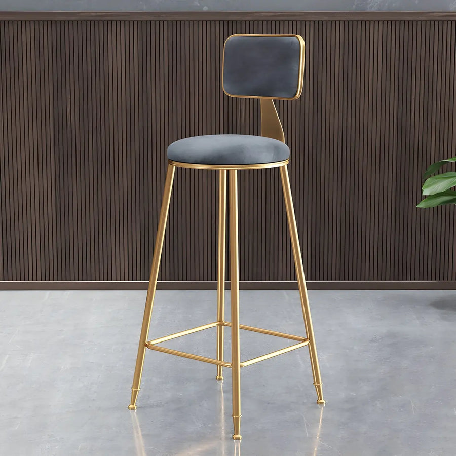 Grey Modern Gold Iron Velvet Tall Bar Stool with Cushion