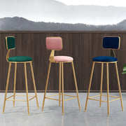 Grey Modern Gold Iron Velvet Tall Bar Stool with Cushion