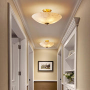 Hallway Stone Bowl Golden Semi-Flush Ceiling Light