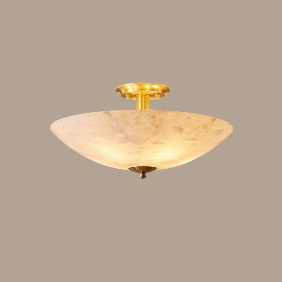 Hallway Stone Bowl Golden Semi-Flush Ceiling Light