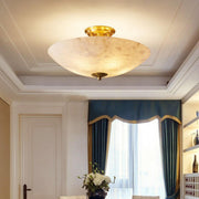Hallway Stone Bowl Golden Semi-Flush Ceiling Light