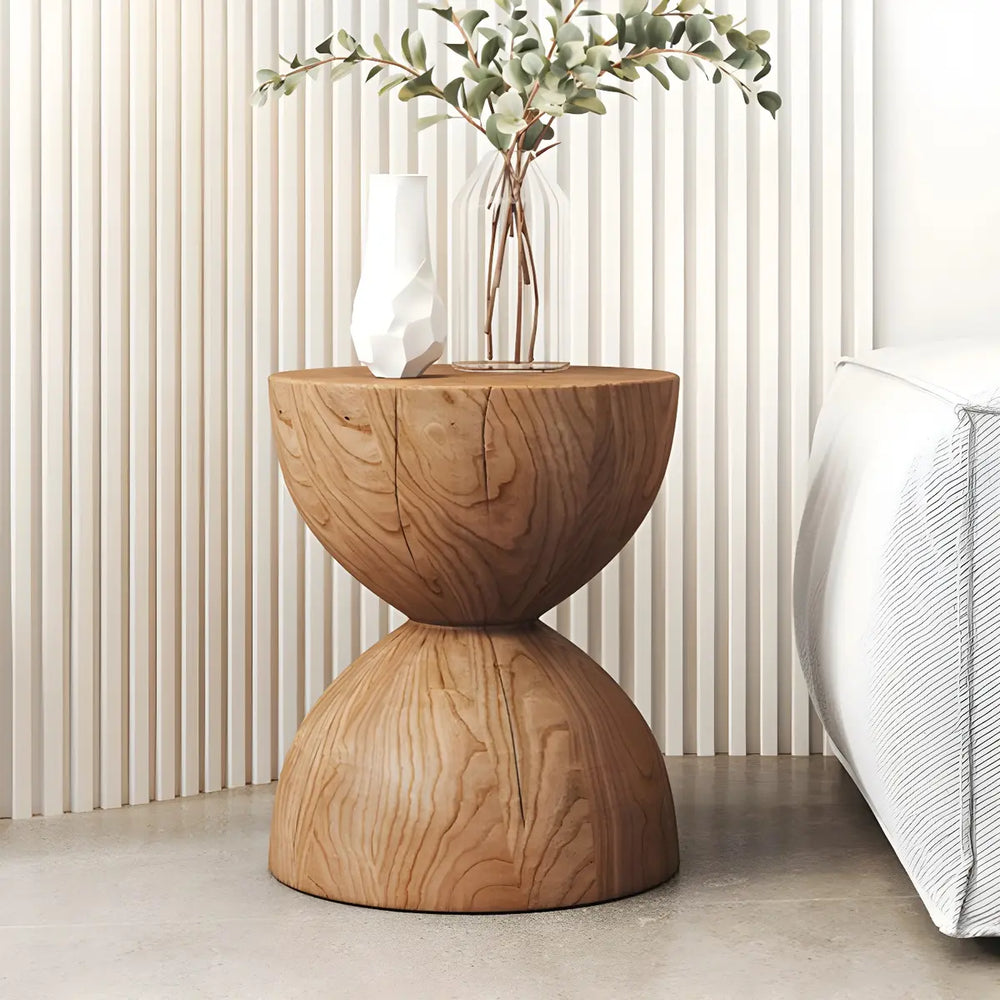 Hourglass Pine Wood Natural Finish Side Table