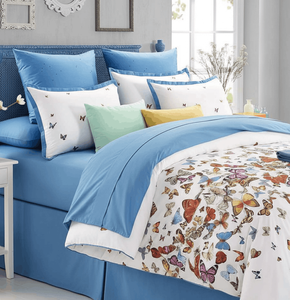 Butterfly 7 Piece Cotton Duvet Cover Set, King