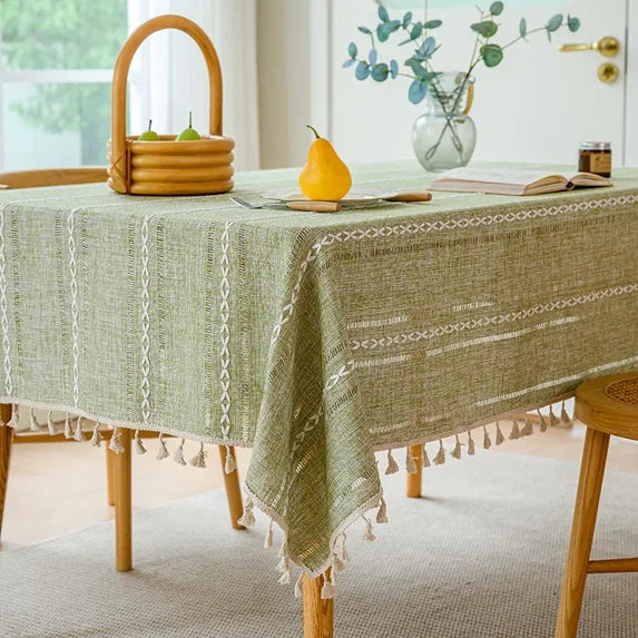 Sleepwyn Hemstitched Edges Farmhouse Style Linen Tablecloth