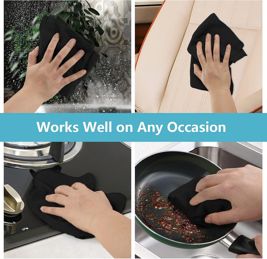 Sleepwyn Black Microfiber Cleaning Cloth Set (50 Pcs)