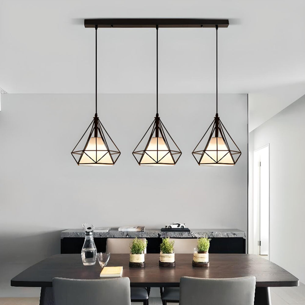 Industrial 3-Light Pyramid Cage Island Pendant Light
