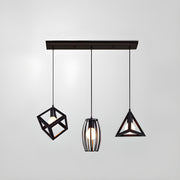 Industrial 3-Light Pyramid Cage Island Pendant Light