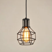 Industrial Black Metal Wire Caged Cord Pendant Light