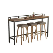Industrial Brown Rectangular Metal Wood Bar Table With Footrest