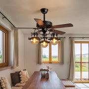 Industrial Brown Wood 5 Blades Ceiling Fan with Light