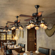 Industrial Brown Wood 5 Blades Ceiling Fan with Light