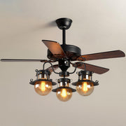 Industrial Brown Wood 5 Blades Ceiling Fan with Light