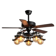 Industrial Brown Wood 5 Blades Ceiling Fan with Light