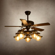 Industrial Brown Wood 5 Blades Ceiling Fan with Light