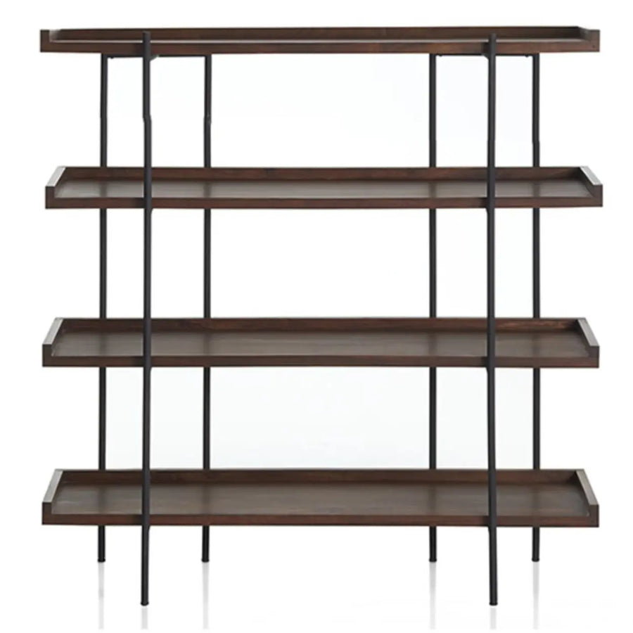 Industrial Brown Wood and Metal Vertical Tiered Bookshelf