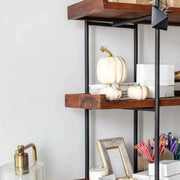 Industrial Brown Wood and Metal Vertical Tiered Bookshelf