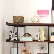 Industrial Brown Wood and Metal Vertical Tiered Bookshelf