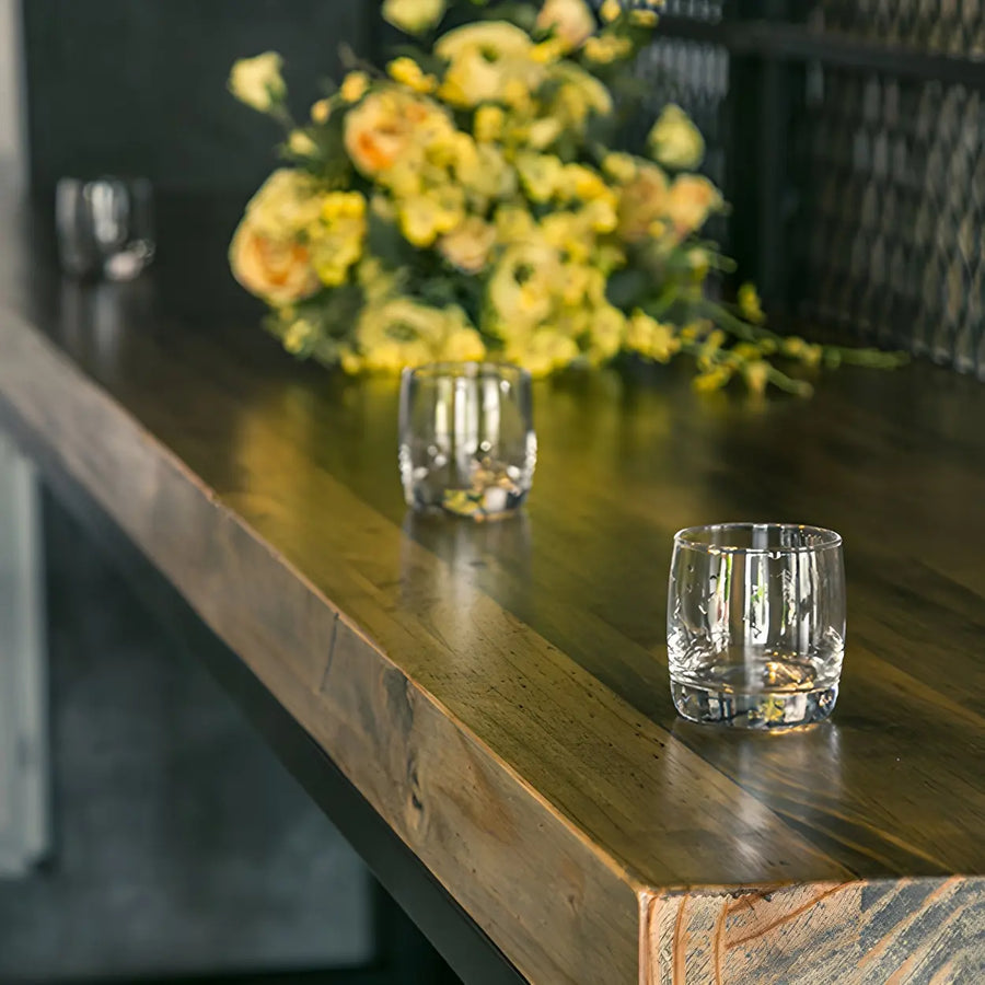 Industrial Brown Wood Long Bar Table With Footrest