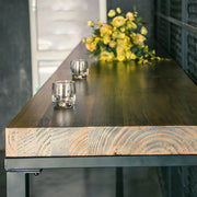 Industrial Brown Wood Long Bar Table With Footrest