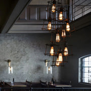 Industrial Cage Iron Living Room Black Large Chandelier