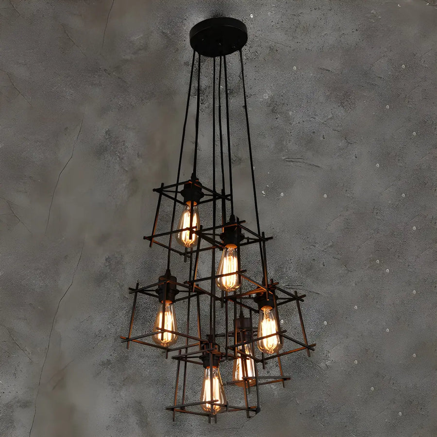 Industrial Cage Iron Living Room Black Large Chandelier