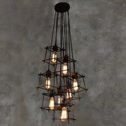 Industrial Cage Iron Living Room Black Large Chandelier