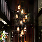 Industrial Cage Iron Living Room Black Large Chandelier