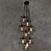 Industrial Cage Iron Living Room Black Large Chandelier