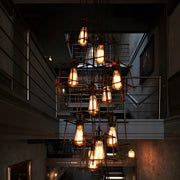 Industrial Cage Iron Living Room Black Large Chandelier