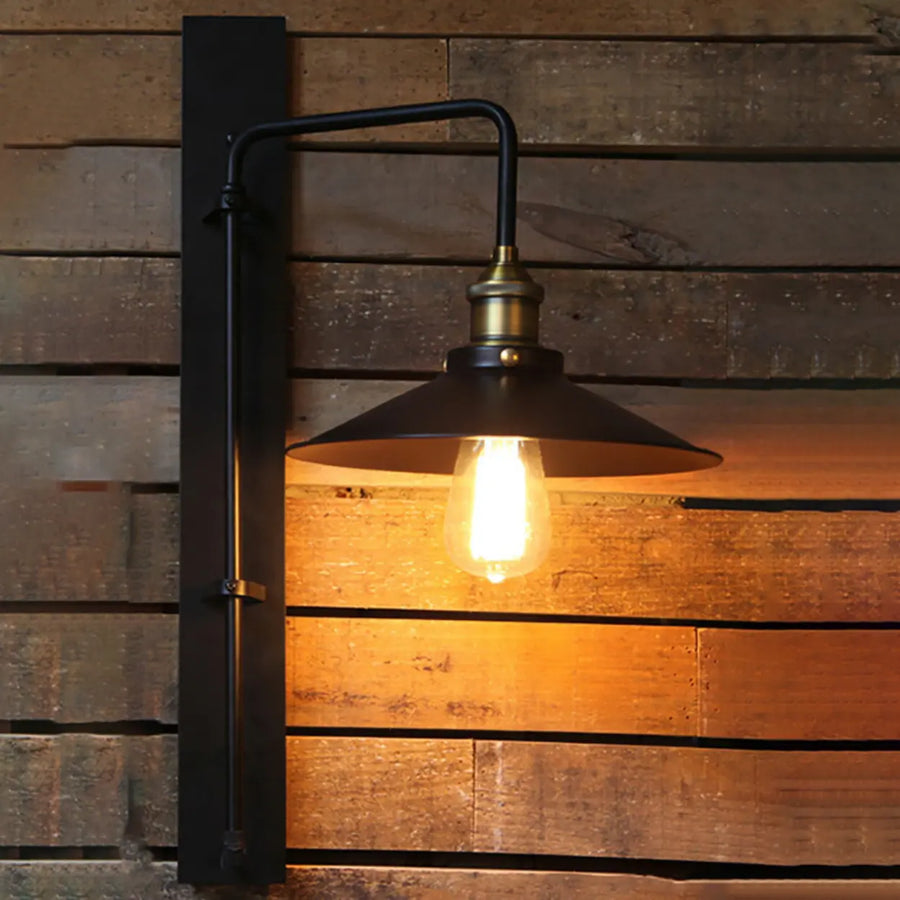 Industrial Cone Iron Exterior Mini Black Wall Sconce