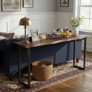 Industrial Dark Brown Solid Wood Live Edge Narrow Bar Table
