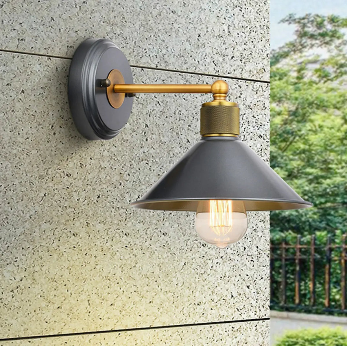 Industrial Gray Cone LED External Metal Wall Sconce